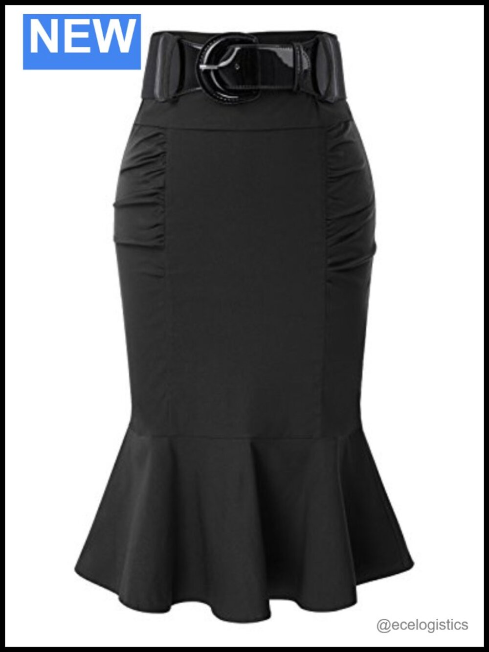 High Waisted Peplum Midi Pencil Skirt with Belt